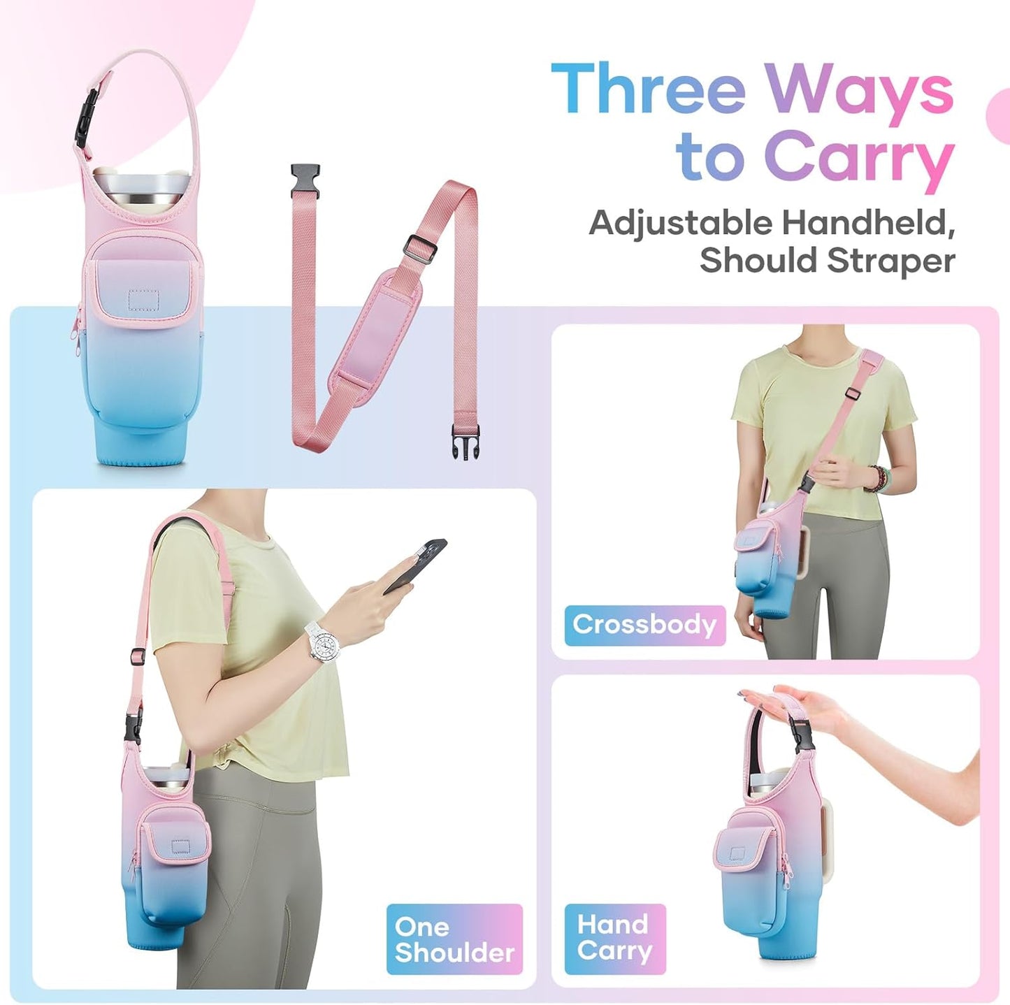 Bufilea Carrier Bag with Phone Holder Pockets for Stanley 40/30oz Tumbler with Handle, Insulated Neoprene Crossbody Bag Cup Holder w/Shoulder & Handheld Straps Fits Stanley Cup Accessories
