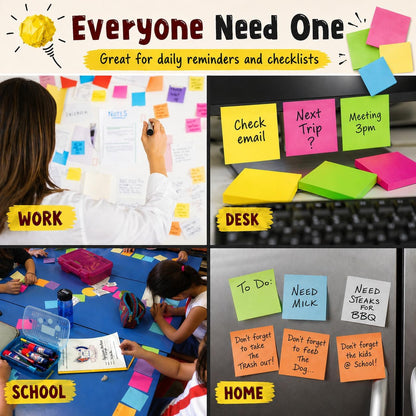 (24 Pads) Sticky Notes 3x3 in 100 Sheets/Pad, Self-Sticky Note Pads, 6 Bright Colors Super Sticky Pads - Easy to Post for School, Office Supplies, Desk Accessories