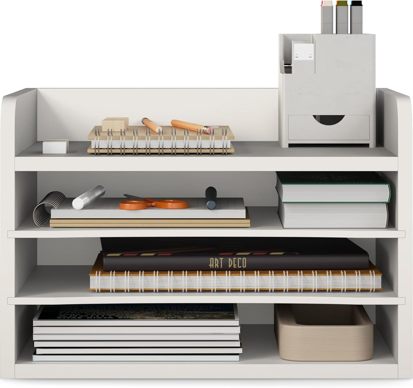 Ballucci 4-Tier Paper Organizer for Desk, Stackable Tray, Desk Storage Organizer Shelves, Stacking Letter Paper Tray Sorter for Classroom Office, Black