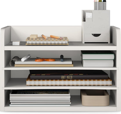 Ballucci 4-Tier Paper Organizer for Desk, Stackable Tray, Desk Storage Organizer Shelves, Stacking Letter Paper Tray Sorter for Classroom Office, Black