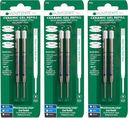 Monteverde USA Capless Ceramic Gel Refills to Fit Parker Pens, Broad Point, Blue Ink, 2-Pack – Smooth and Vibrant Writing Solution