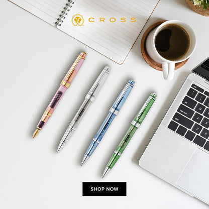 Cross Bailey Light Polished Blue Resin Rollerball Pen - Professional Pen for Effortless Writing - Journaling, Note-Taking & More - Black Ink - Easy Handling - Includes Gift Box