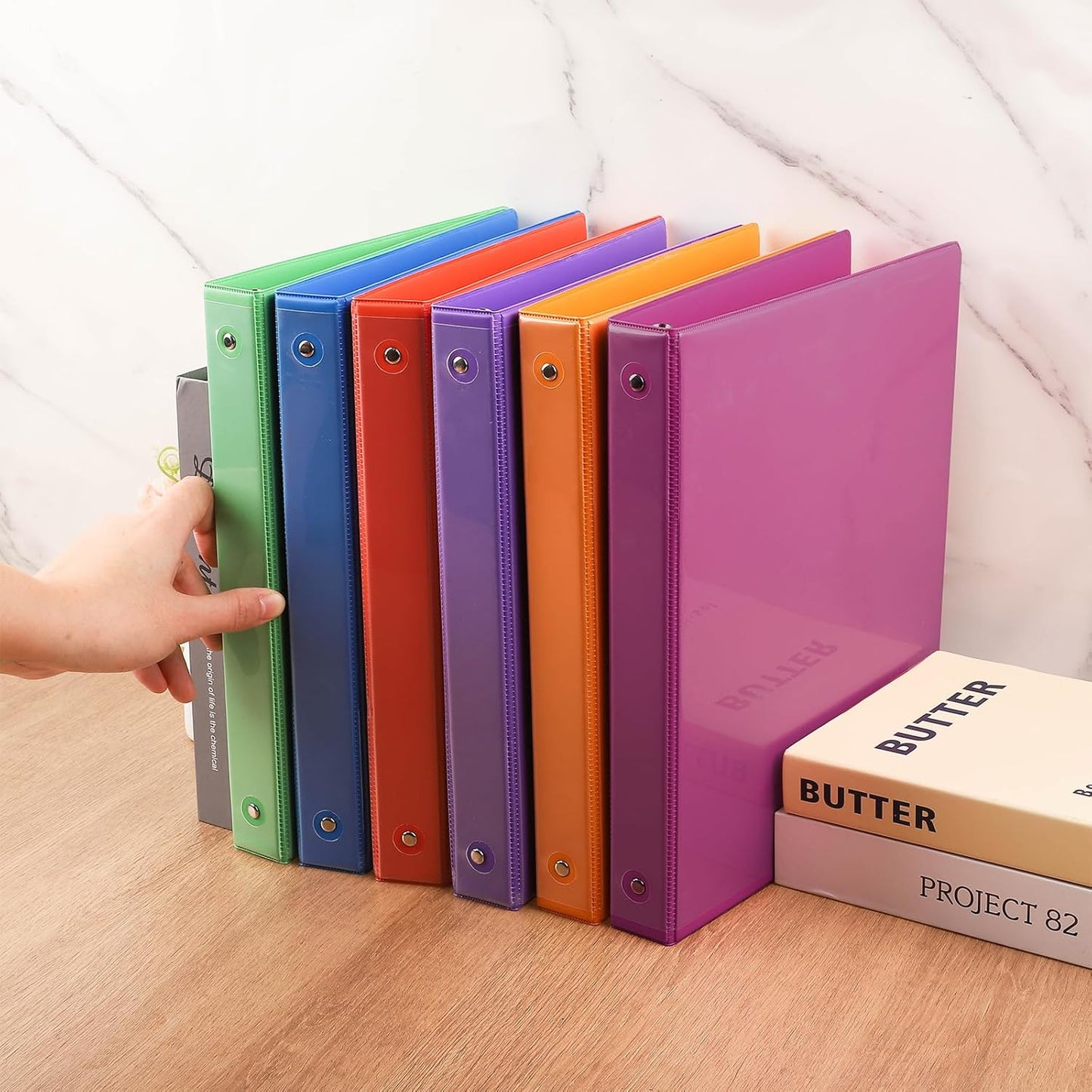 3 Ring Binder - 6 Pack, 1 Inch Binder with 2 Interior Pockets & Clear View Overlay, Large Capacity, Round Ring Binders for Office Supplies, School & Home (6 Colors)