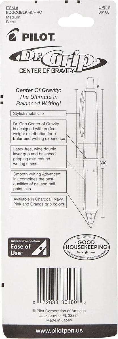 PILOT Dr. Grip Center of Gravity Refillable & Retractable Ballpoint Pen, Medium Point, Black, Single Pen- Ideal for School, Journaling & Office Writing