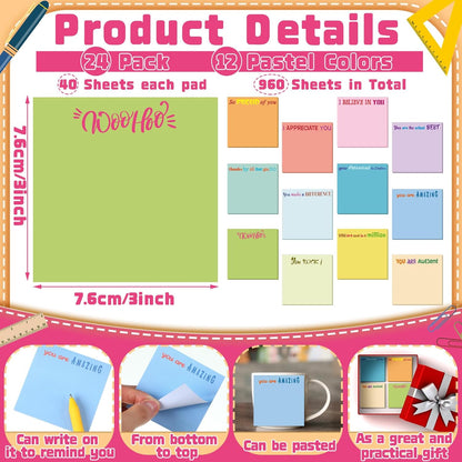 Yinder 48 Pcs Inspirational Sticky Notes Cute Motivational Sticky Notes Pad End of Year Employee Appreciation Gifts Bulk for Teacher Nurse Coworkers Office Supplies 3 x 3'' (Thank You,Dark Color)