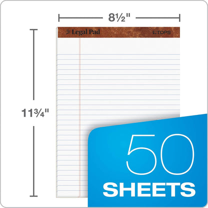 TOPS The Legal Pad, 8-1/2 x 11-3/4 Inches, Perforated, White, Legal/Wide Rule, 50 Sheets per Writing Pad, 3 Pads per Pack (75337)