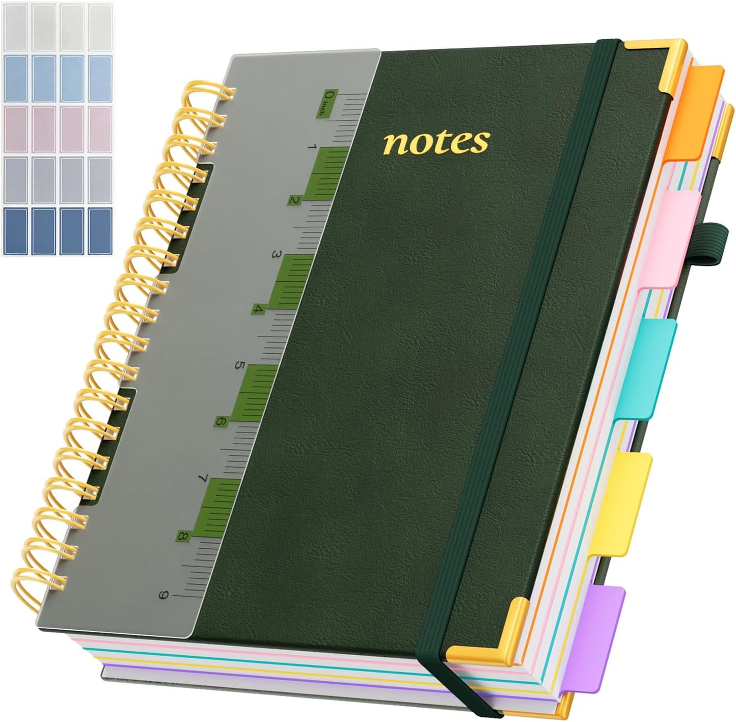 Line Hardcover Spiral Notebook with Removable Dividers Tabs & Ruler, 5 Subject Notebook College Ruled, 300 Page, Large 8"x10" B5 Notebooks for Work School, Lined Journal for Women & Men, Purple