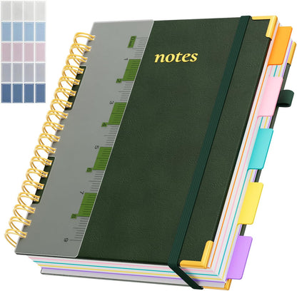 Line Hardcover Spiral Notebook with Removable Dividers Tabs & Ruler, 5 Subject Notebook College Ruled, 300 Page, Large 8"x10" B5 Notebooks for Work School, Lined Journal for Women & Men, Purple