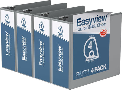 Easyview Premium 3-Ring Binders with Clear-View Covers and D Rings, Binders for School or Office, 5 Inch, Pack of 4, White