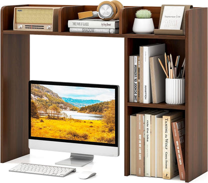 Tangkula Desktop Bookshelf, Countertop Storage Hutch with 5 Shelves for Computer Desk, Desk 3-Tier Display Rack, Multipurpose Wood Desktop Hutch Storage Organizer for Dorm Office Home