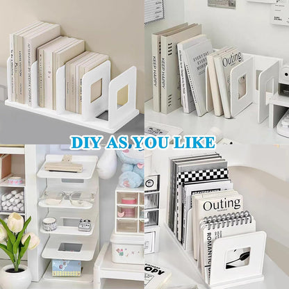 SAYEEC Desk File Sorter Vertical Desktop File Folder Organizer 4 Section Plastic Book Holder Adjustable Shelf Dividers Closet Purse Handbag Mail Binder Organizer Magazine Rack Stand Bookshelf (Pink)
