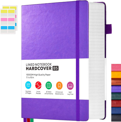 Hardcover Lined Notebook Journal for Writing, 320 Pages Leather Thick College Ruled Notebook Journal with 100GSM Paper, A5 (5.7'' X 8.4'') Daily Journal for Women Men Work Organization, Black