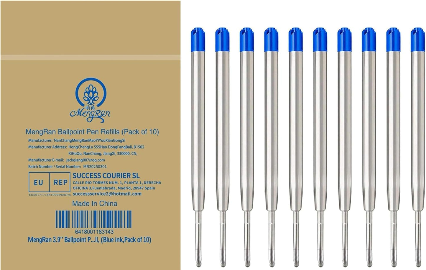MengRan 3.9'' Ballpoint Ink Pen Refills for Click Pens,1mm Medium Tip,Compatible with Parker Pen Refill,Pack of 10 (Black Ink)