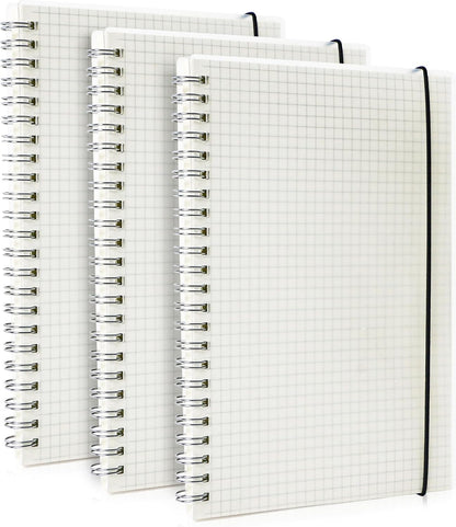 Smilo 3 Pack Spiral Notebook,A5 Graph Paper Notebook,5.7" x 8.3",80 Sheets (160 Pages),100 GSM Thick Paper,Transparent Hardcover,Journals for School,Office, Writing,Math,Engineering,Note Taking