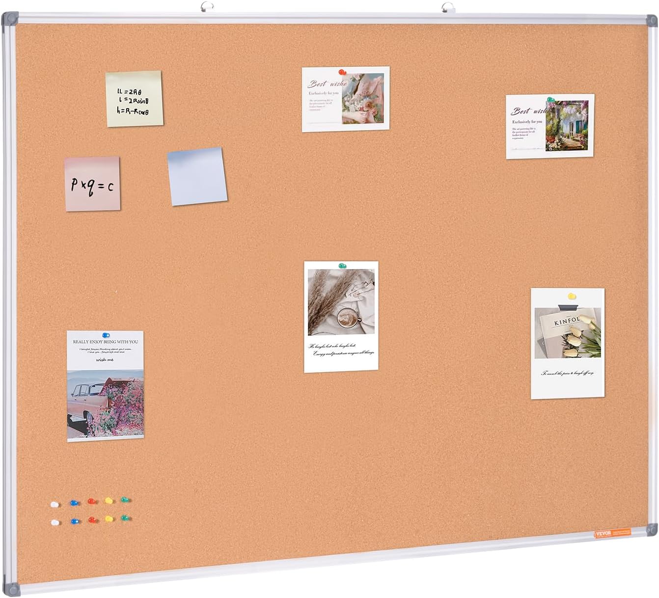 VEVOR 24 x 36 Cork Board, Large Bulletin Board with Black MDF Frame, Wall Mounted Pin Board for Office, School and Home Decor, Hanging Message Board for Pictures and Notes, 10 Push Pins Included