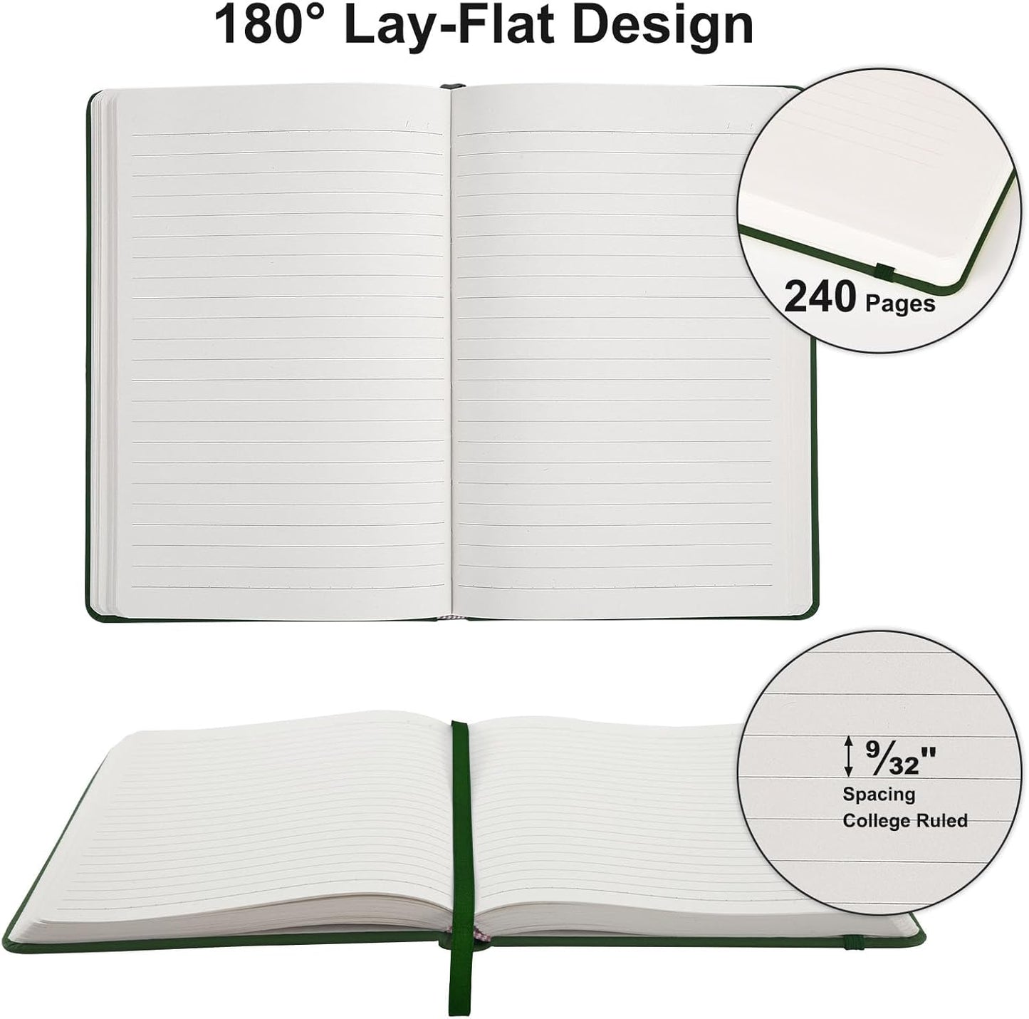 Comix 6 Pack Lined Journal Notebooks for Work, 240 Pages, 5.5"x8.3", Black, Hardcover, A5 Medium College Ruled, Journaling Notebooks for Notes-Taking, Fits for Office School Home