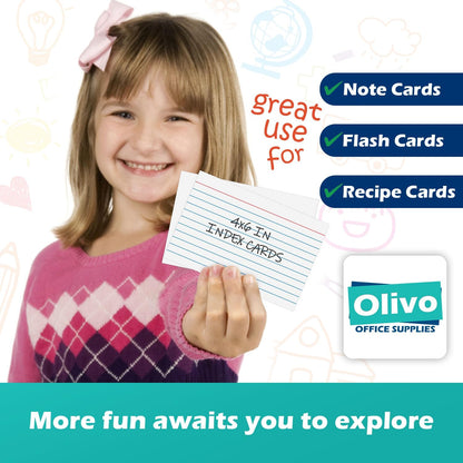 Index Cards 4x6 Lined Ruled Flash Note Cards 4" x 6", White, 100 Count, 220 GSM Heavy Weight