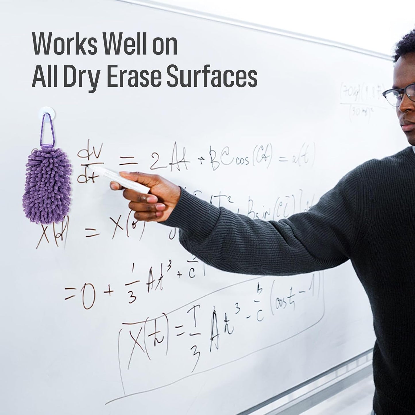 loukin Shag Dry Erase Eraser (3.4 Fl Oz Whiteboard Cleaner Included), Whiteboard Eraser with Suction Cup, Microfiber, Washable, for Classroom, Home and Office Use, Grey