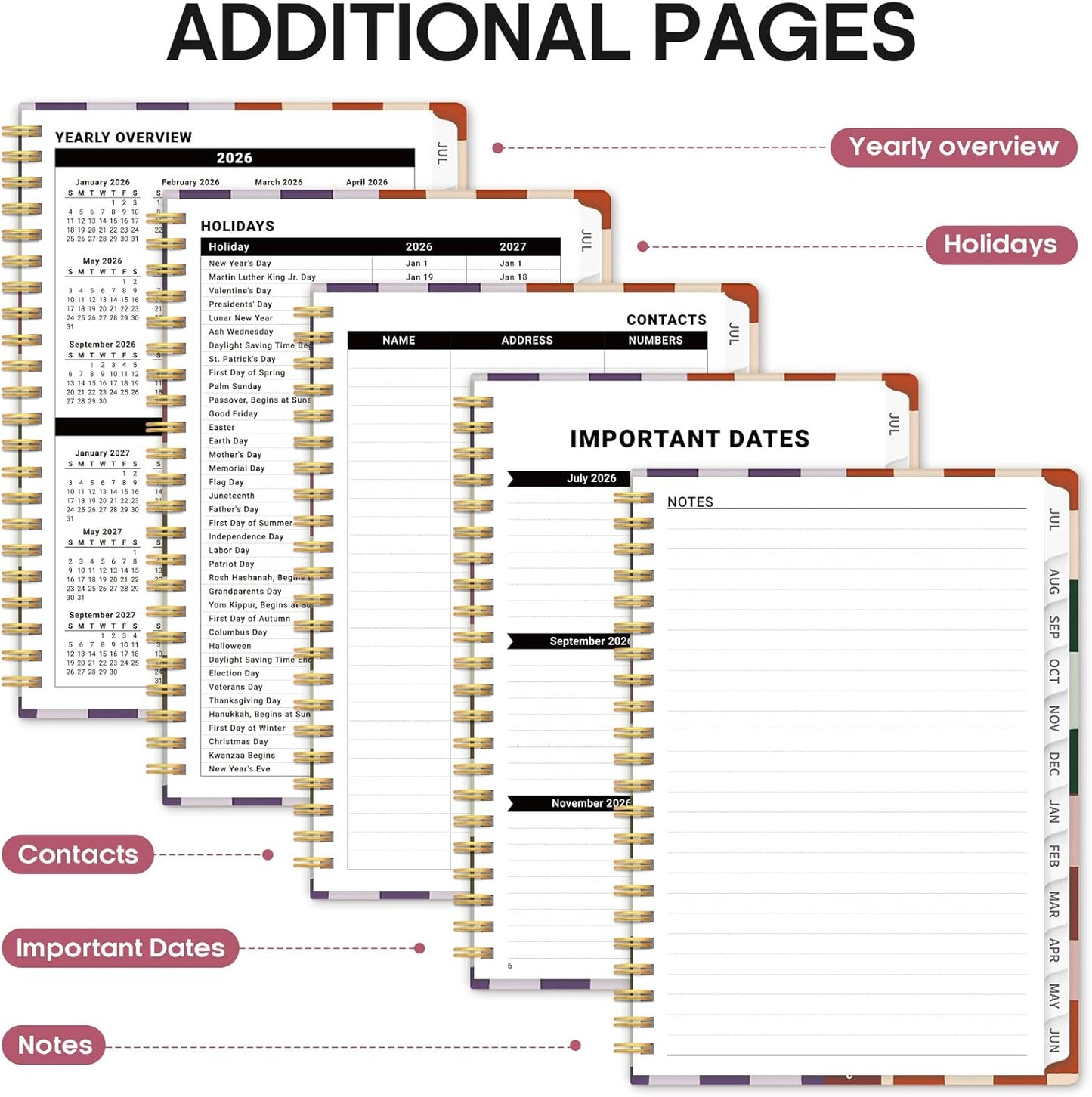 Planner 2026-2027, Academic Year Monthly and Weekly Calendar Planner, Jul 2026 - Jun 2027, Hardcover Teacher Student Planning Agenda book with Tabs, Perfect for School Office Supplies, 6.3" x 8.5" - Wildflowers