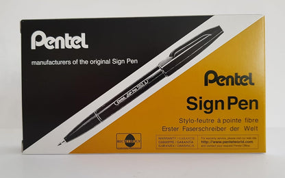 Pentel Sign Pen, Fiber-Tipped, Black Ink (S520-A), Box of 12