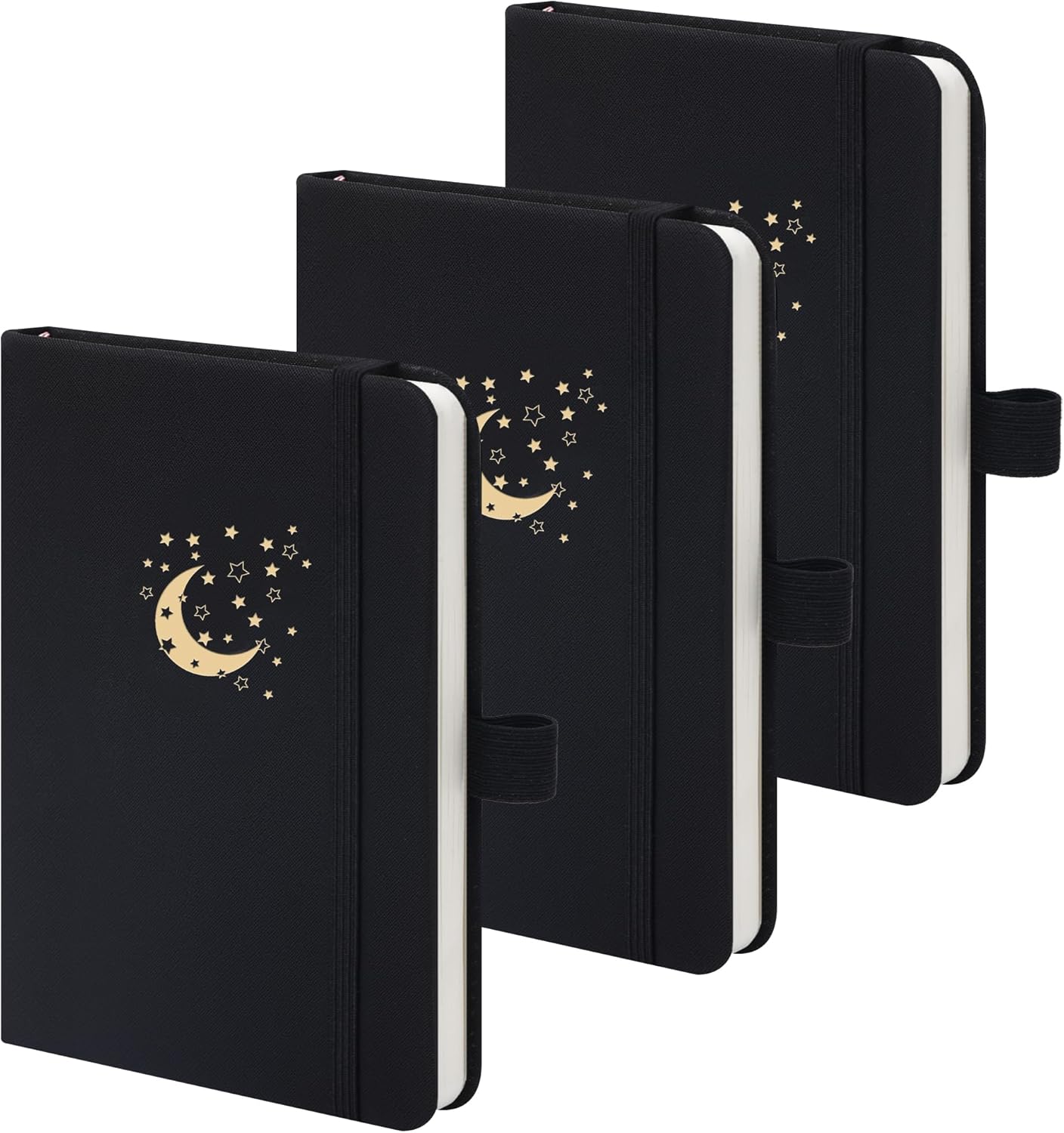 BOBO RABBIT 3 Pack Pocket Small Notebooks Total 600 Pages A6 Moon Star Aesthetic Mini Compact Journal Notebook For Note Taking Journaling Hardcover Leather College Ruled Lined Note Pads for Women Men Travel Office School