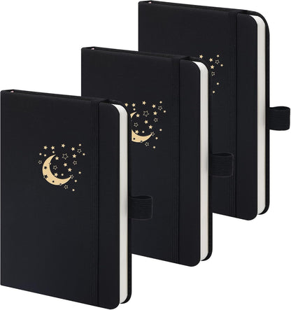 BOBO RABBIT 3 Pack Pocket Small Notebooks Total 600 Pages A6 Moon Star Aesthetic Mini Compact Journal Notebook For Note Taking Journaling Hardcover Leather College Ruled Lined Note Pads for Women Men Travel Office School