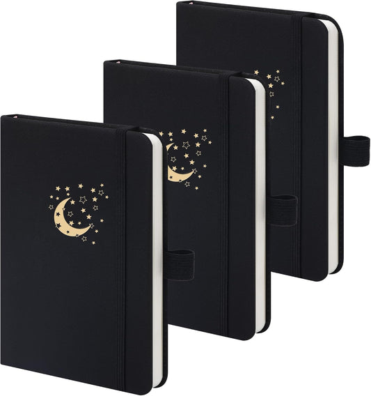 BOBO RABBIT 3 Pack Pocket Small Notebooks Total 600 Pages A6 Moon Star Aesthetic Mini Compact Journal Notebook For Note Taking Journaling Hardcover Leather College Ruled Lined Note Pads for Women Men Travel Office School