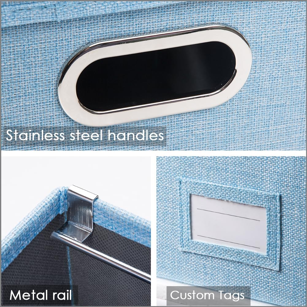 PRANDOM File Organizer Box - Collapsible Decorative Linen Filing Storage with Lids for Letter Size - Grey (14x9.3x10.8 inch)
