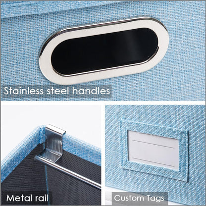 PRANDOM File Organizer Box - Collapsible Decorative Linen Filing Storage with Lids for Letter Size - Grey (14x9.3x10.8 inch)