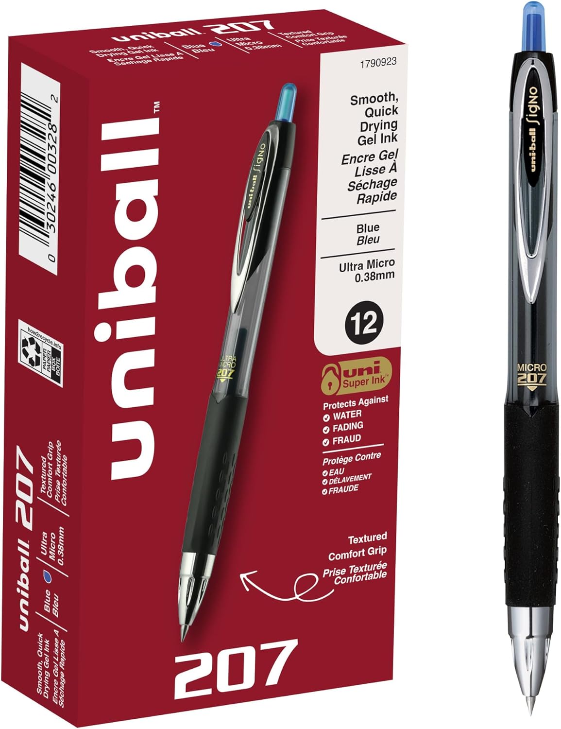 uniball 207 Plus+ Retractable Gel Pens, Medium Point (0.7mm), Black, 4 Pack