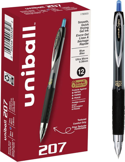 uniball 207 Plus+ Retractable Gel Pens, Medium Point (0.7mm), Black, 4 Pack