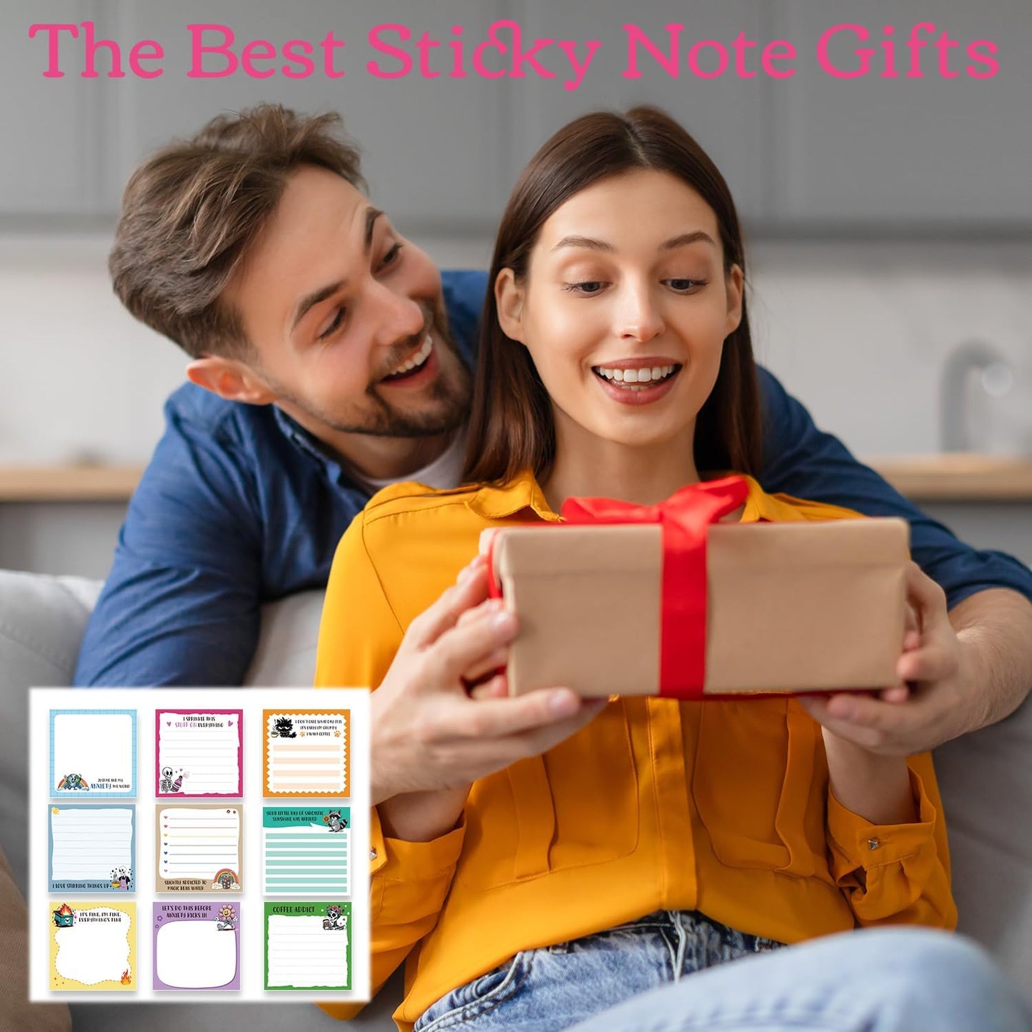Inspirational Sticky Notes Gifts - 9 Pack Funny Positive Quotes Notepads 3x3 Inches, Fun Motivational Self-Adhesive Memo Pads Office Study Supplies for Friends Coworkers (450 Sheets)