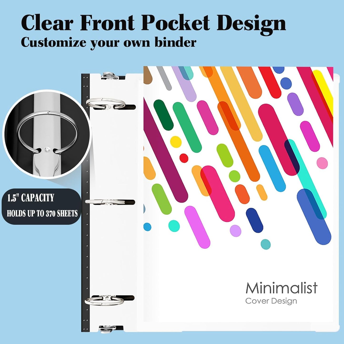 INFUN 1 Inch Telescoping 3 Ring Binder - 6PCS, Flexible Round Binder with Customizable Front Cover and Clear Catalog Pocket, 1Inch Rings, 225 Sheet Capacity-White