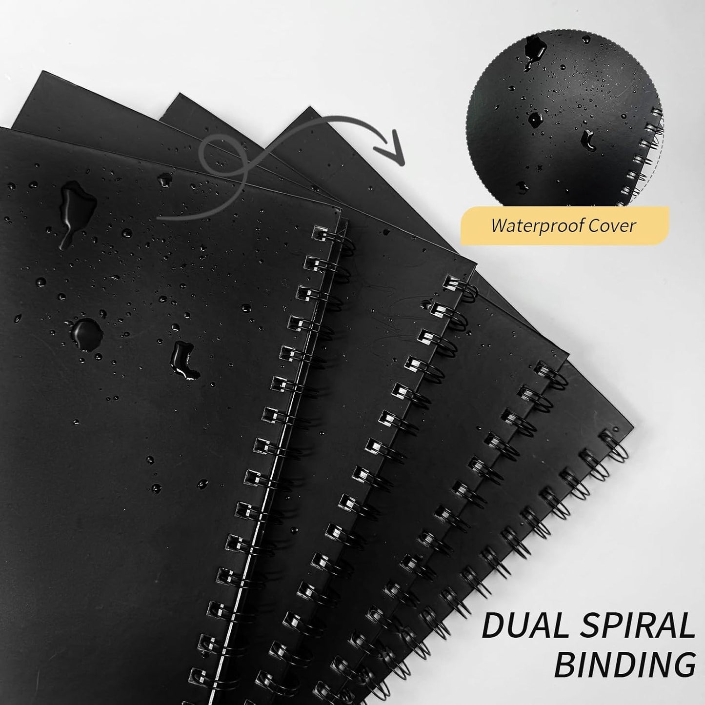 Lined Spiral Notebook A4 Large Black Journal 8.5" x 11"-4 Pack 7mm College Ruled Hardcover Notebooks 160 Pages 100GSM Thick Paper for Note Taking School Office Supplies