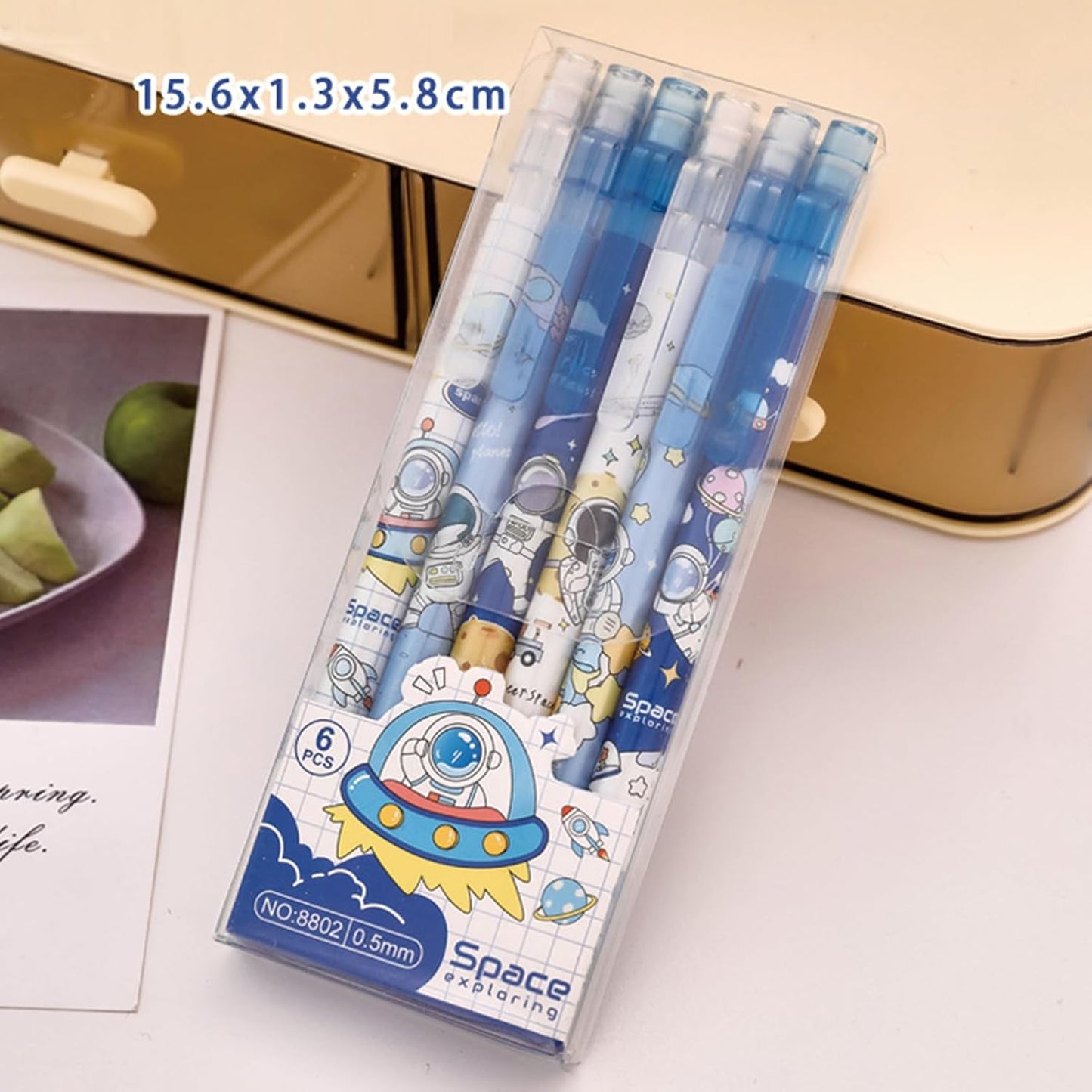 MOZXIRZ 4 Pcs Cute Mechanical Pencils with Top Eraser 0.5mm Cartoon Space Mechanical Pencil School Pencil for Women (6pcs Space)