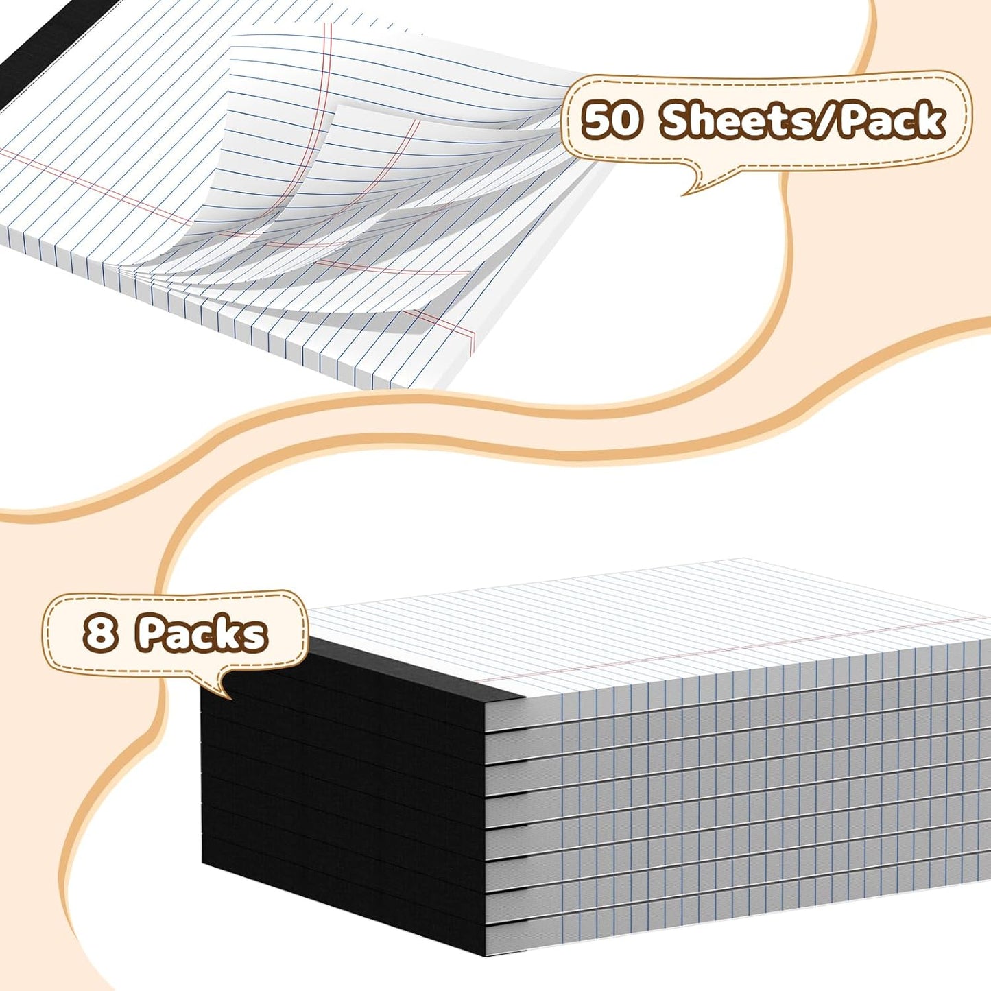 Legal Pads 8.5 x 11, White Note Pads, Wide Ruled Paper - 2 Pack (100 Sheets Total), Thick 80gsm Premium Writing Pads with Perforated Pages & Sturdy Backing Board for Office, School, Home