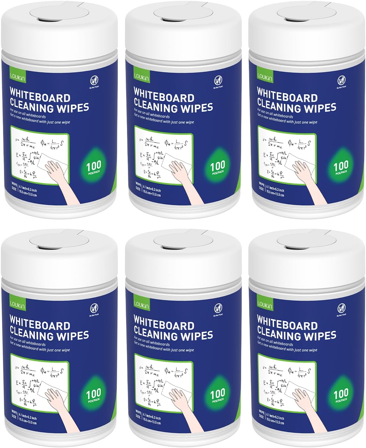 Loukin Whiteboard Cleaning Wipes, Dry Erase Board Cleaning Wipes, Non-toxic White board Wipes, 100 Wipes per Canister
