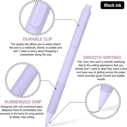 Drawdart 14-Pack Ballpoint Pens, Medium 1.0mm Black Ink Cute Pen with Super Soft Grip, Retractable - For Smooth Writing, Note Taking and Journaling, Office & School Supplies