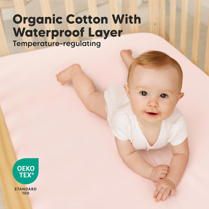 2-Pack Waterproof Crib Sheets for Boys, Girls - 52x28 Fitted Organic Cotton Baby Crib Sheets, Toddler Mattress Protector Cover, Washable, Soft & Durable Baby Bedding Essentials(Pine Grove)