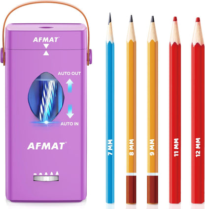 AFMAT Electric Pencil Sharpener, Rechargeable & Cordless, Fully Automatic Pencil Sharpener for Classroom, Auto in & Out, 5 Sharpness Modes, Heavy Duty Sharpeners for 6-12mm No.2/Jumbo Pencils PSC7