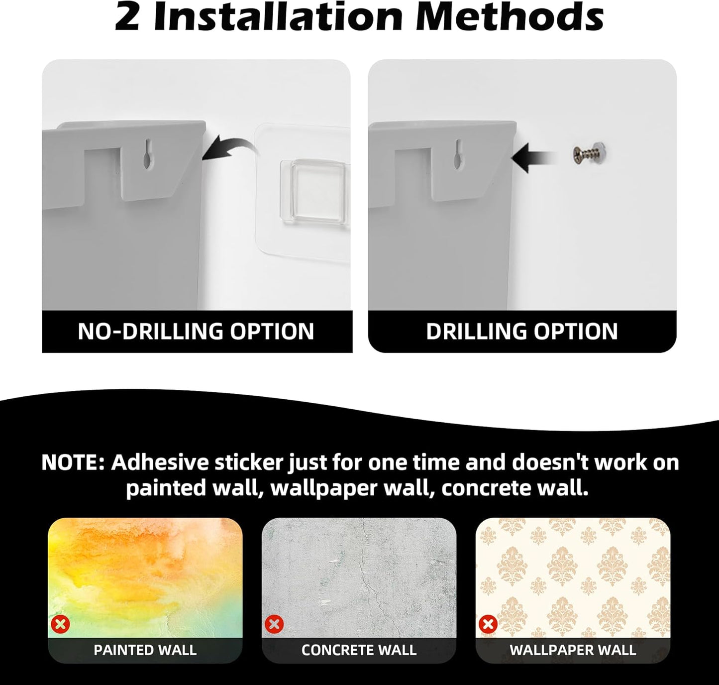 YOHOM No Drilling File Holder Wall Mails Magazines Organizer Adhesive Door Mount, Single Pocket(WHITE, 1 PCS)
