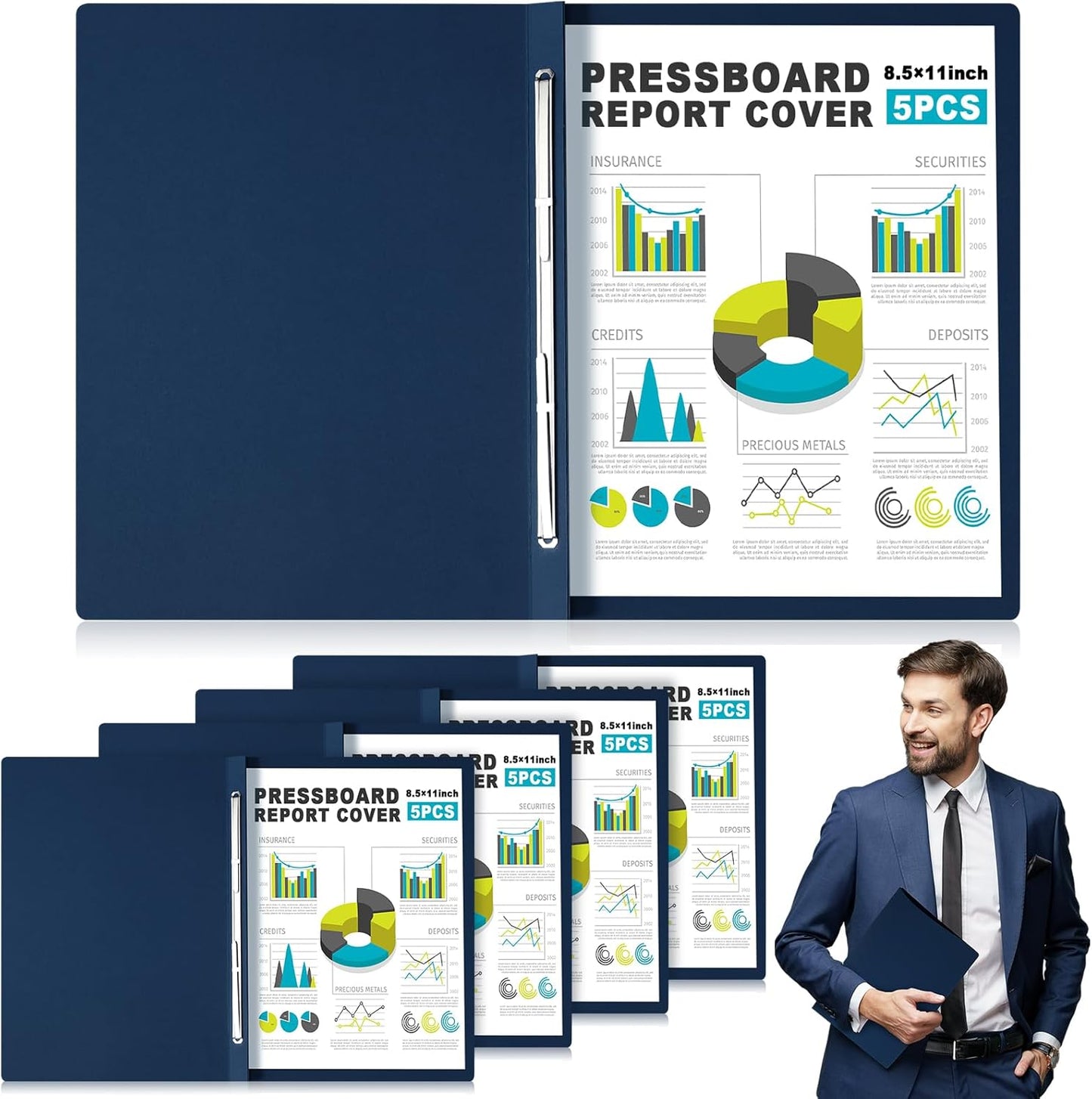 Dunzoom 5 Pcs 8.5 x 11 Inch Pressboard Report Cover, 3'' Capacity, Presentation Binder Folder with Metal Prong for Business, Presentations, Contract, Proposal and Other Documents Management (Black)