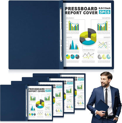 Dunzoom 5 Pcs 8.5 x 11 Inch Pressboard Report Cover, 3'' Capacity, Presentation Binder Folder with Metal Prong for Business, Presentations, Contract, Proposal and Other Documents Management (Black)