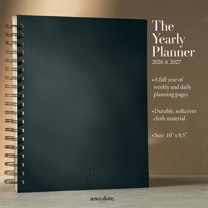 Anecdote Daily Planner w/ 2026-2027 Calendar | Start Anytime 26 Weeks Undated | 1 Page per Day | 8.5" x 5.2" | Hardcover To-Do List Organizer, Plan Your Success, Achieve Productivity Goals (Evergreen)