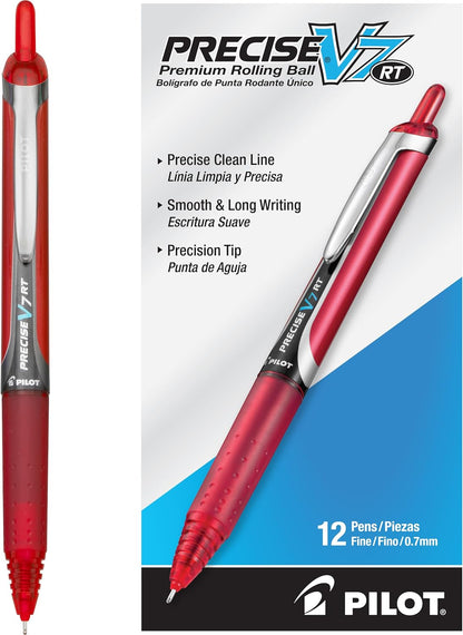 PILOT Precise V7 RT Refillable & Retractable Liquid Ink Rolling Ball Pens, Fine Point (0.7mm) Black Ink, 12-Pack (26067)