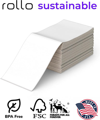 Rollo Direct Thermal Shipping Labels - Pack of 500 4x6 Thermal Labels Fanfold - Perforated and Strong Adhesive (Commercial Grade)