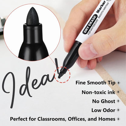 SFAIH Fine Tip Dry Erase Markers - 24 Pack Black Whiteboard Erasable Markers Bulk for Kids Adults, Ideal for Classroom School Office Home Use on White Board, Non-Toxic Easy Clean