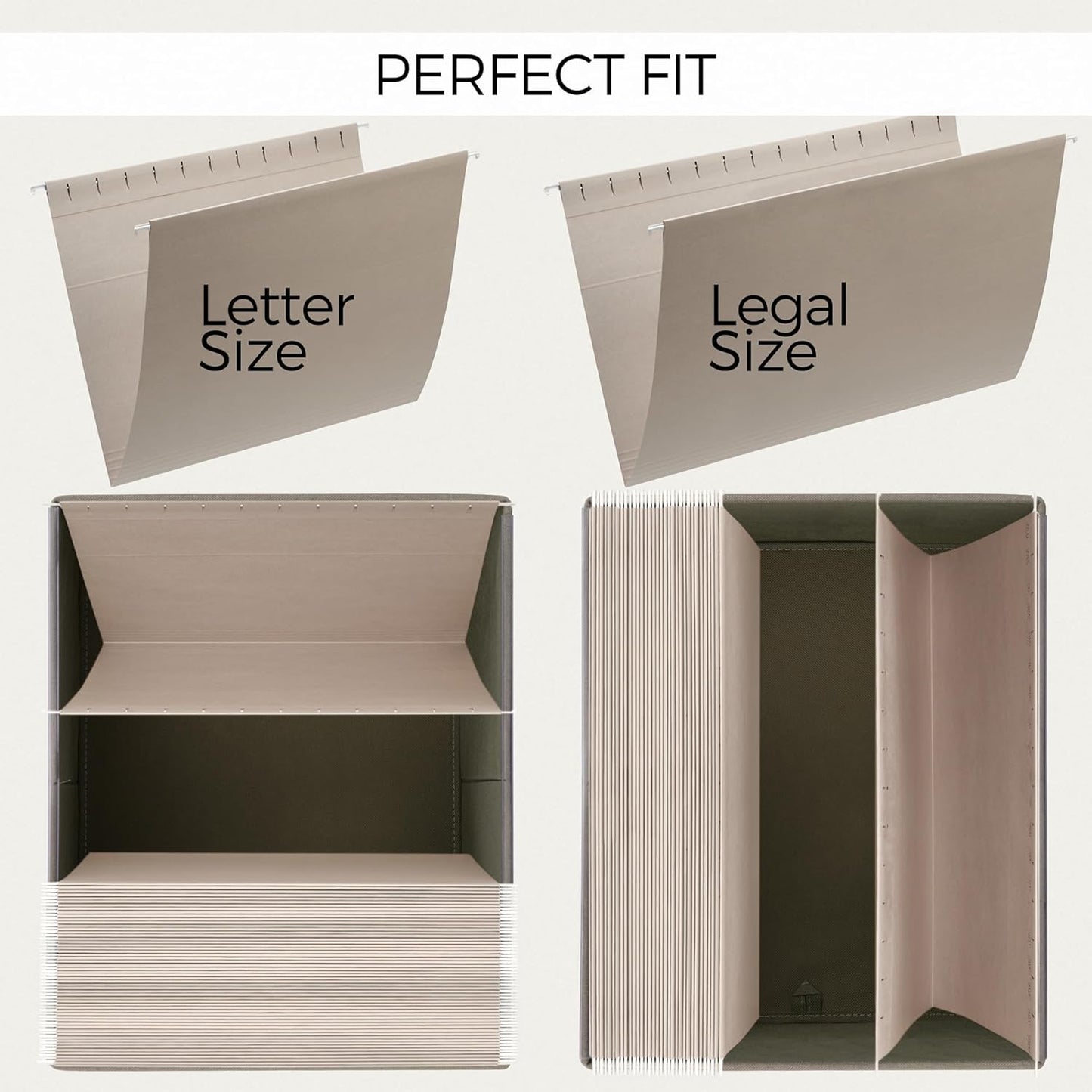 ZICOTO Decorative File Organizer Box Set of 2 - Collapsible Linen Filing Cabinets with Handles Are Perfect to Store All Your Documents & Hanging File Folders - Portable Easy Slide Crates with Lid