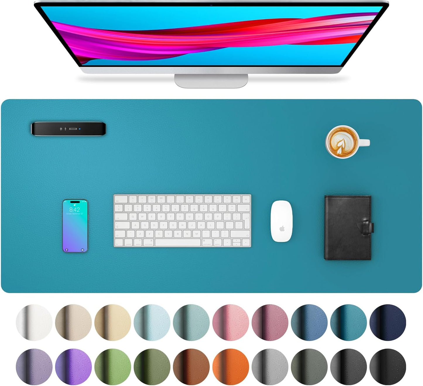 Aothia Leather Office Desk Pad Protector, Non-Slip PU Leather Desk Blotter, Waterproof Laptop Writing Mouse Pad for Office and Home, Black, 31.5" x 15.7" - Colors A