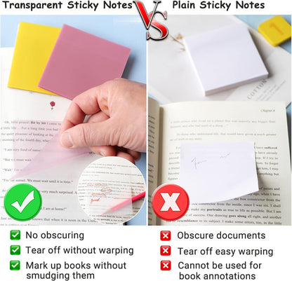Transparent Sticky Notes - 3x3 inch Clear Sticky Notes Waterproof Self-Adhesive Translucent Sticky Note Pads for Books Annotation, See Through Sticky Note (200 Sheets)